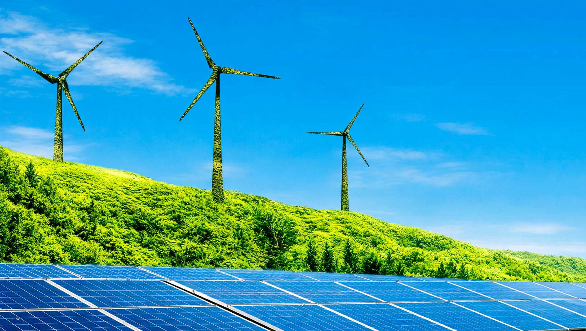 Wind turbines and solar panels illustrating renewable energy production