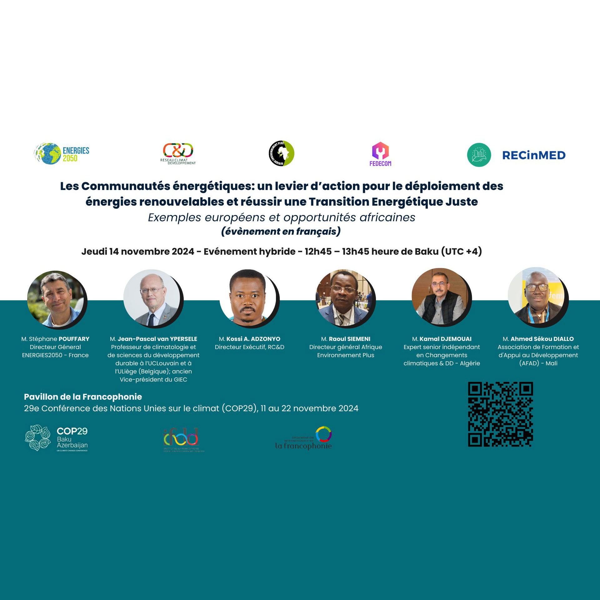 Visual presentation of the energy communities side event co-organized by ENERGIES 2050 during COP29